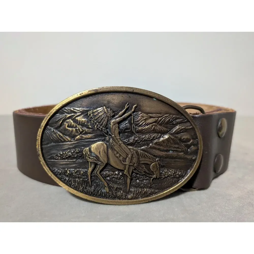 Vintage 1977 Chief Joseph Belt Buckle Bergamot Brass Works Siskiyou Leather 43